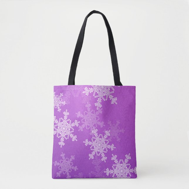 Purple White Snowflakes Minimalist Christmas Tote Bag (Front)