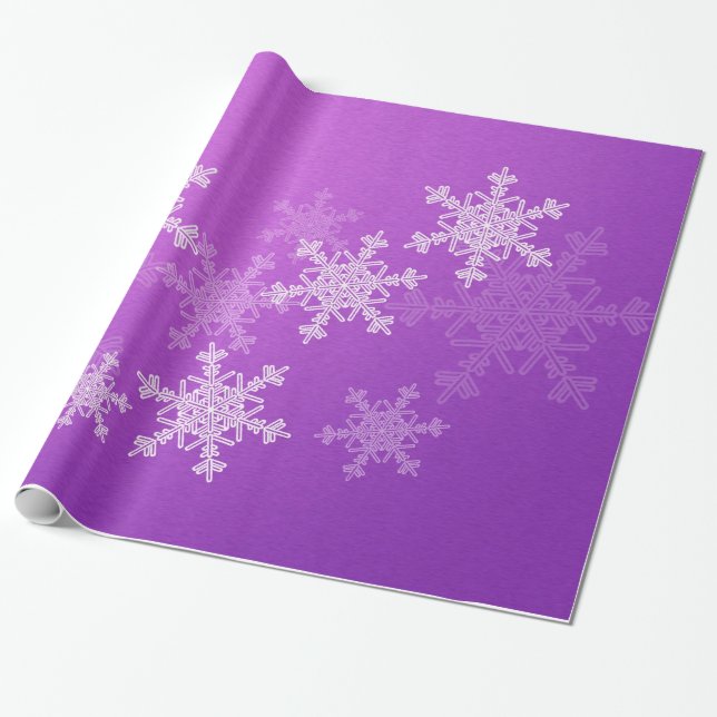 Purple White Snowflakes Minimalist Christmas Wrapping Paper (Unrolled)
