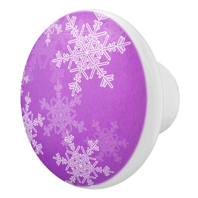 Purple White Snowllakes Minimalist Christmas Ceramic Knob (Right)