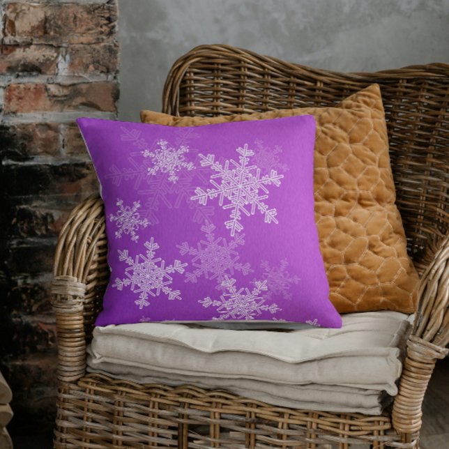 Purple White Snowllakes Minimalist Christmas Cushion (Creator Uploaded)