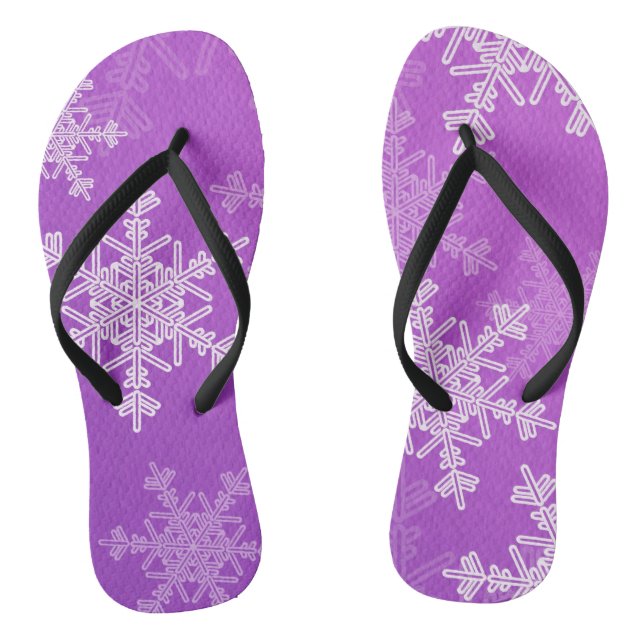Purple White Snowllakes Minimalist Christmas Flip Flops (Footbed)