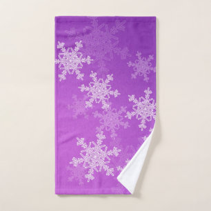 Purple White Snowllakes Minimalist Christmas Hand Towel