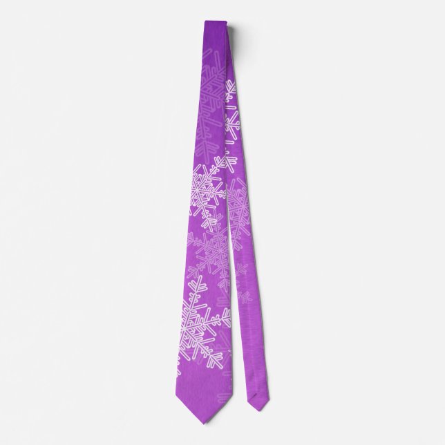 Purple White Snowllakes Minimalist Christmas Tie (Front)