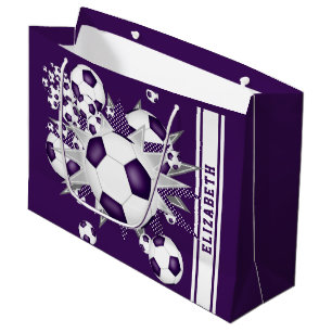 purple white soccer ball blowout personalised large gift bag