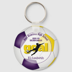 purple white soccer ball goal girls' team spirit key ring