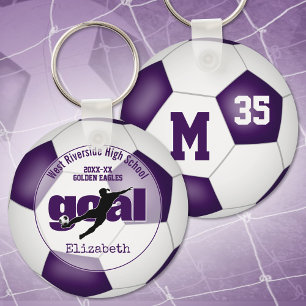 purple white soccer ball goal girls' team spirit key ring