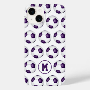 purple white soccer balls pattern monogrammed Case-Mate iPhone 14 case
