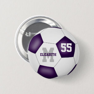 purple white soccer team colours personalised 6 cm round badge