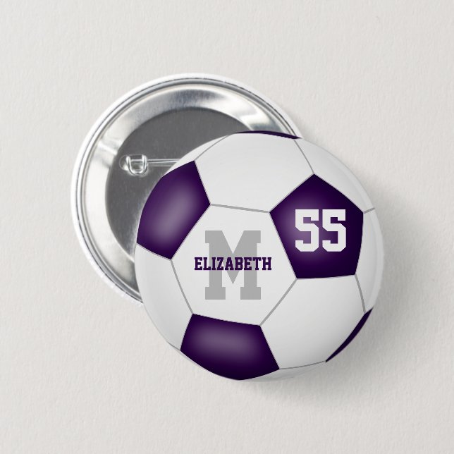 purple white soccer team colours personalised 6 cm round badge (Front & Back)