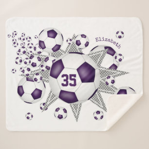 purple white sports room soccer ball blowout sherpa blanket