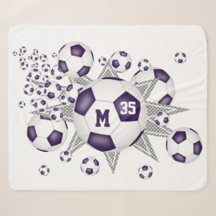 purple white sports room soccer ball blowout sherpa blanket