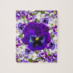 PURPLE & WHITE SPRING PANSIES VIGNETTE JIGSAW PUZZLE