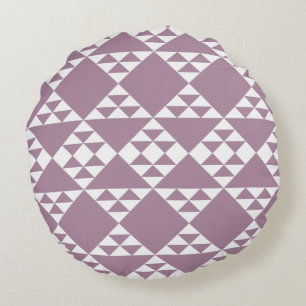 Purple & White Square & Triangle Pattern Ethnic Round Cushion