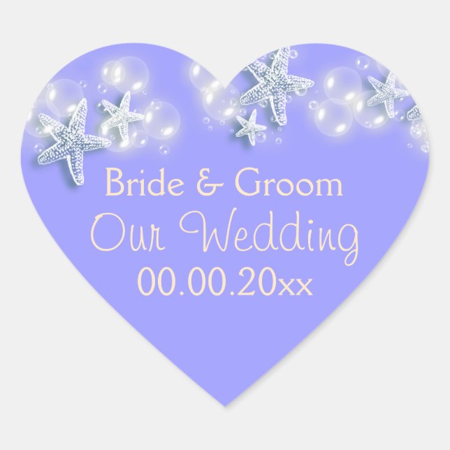 Purple white starfish beach anniversary heart sticker (Front)