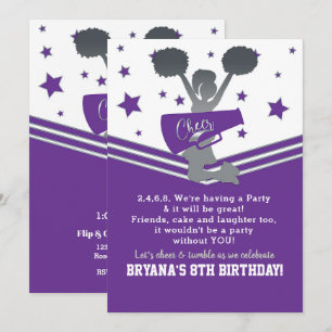 Purple & White Stars Cheer Cheer-leading Party Invitation