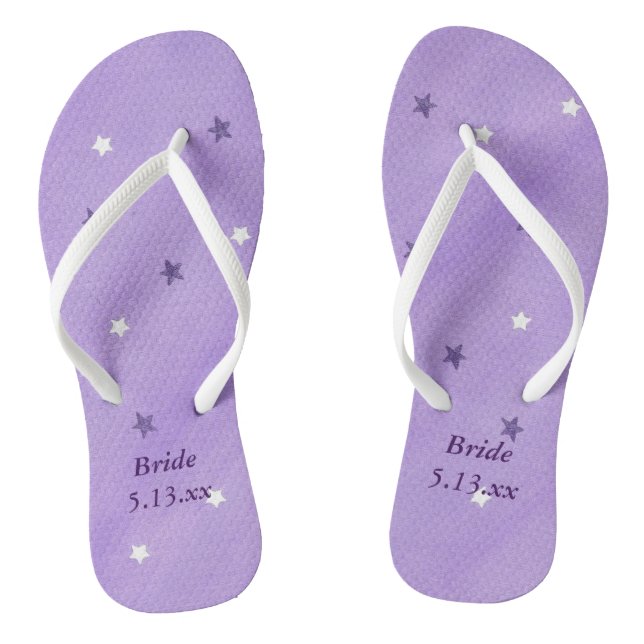 Purple White Stars Lavender Bride Wedding FlipFlop (Footbed)