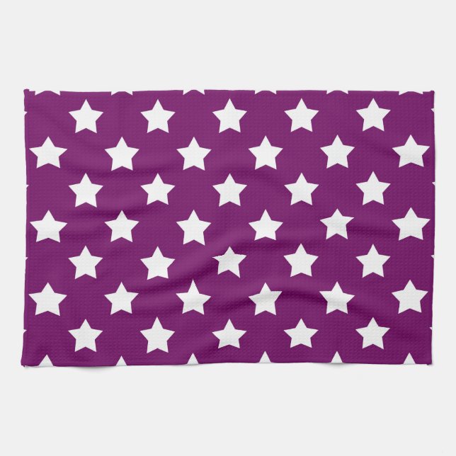 Purple White Stars Pattern Decorative Tea Towel (Horizontal)