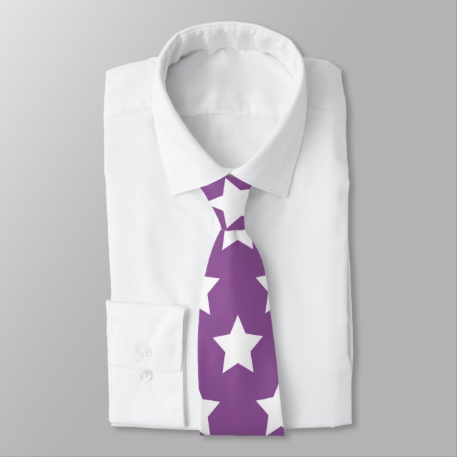 Purple & White Stars Retro Neck Tie (Tied)