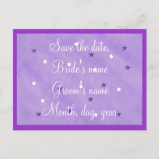Purple & White Stars Save the date Postcards (Front)