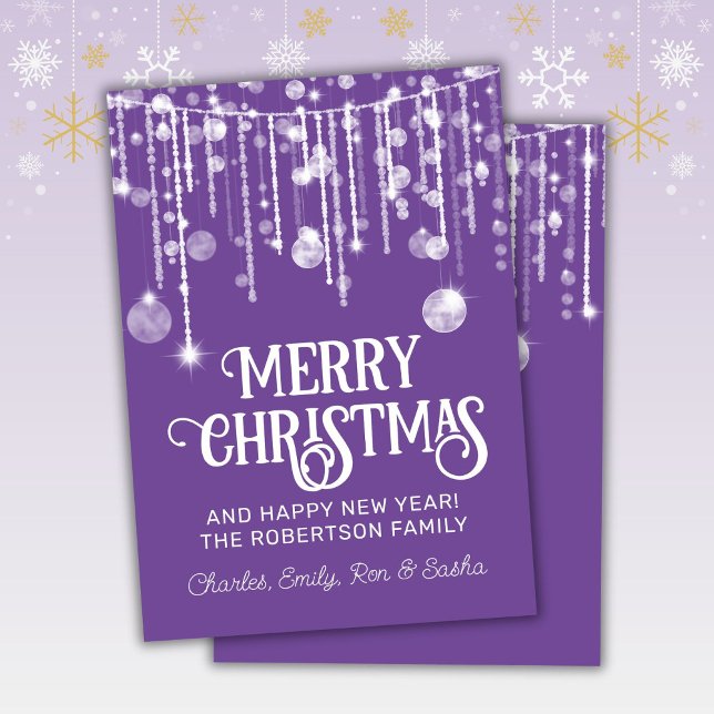 Purple White String Lights Christmas Holiday Card (Creator Uploaded)