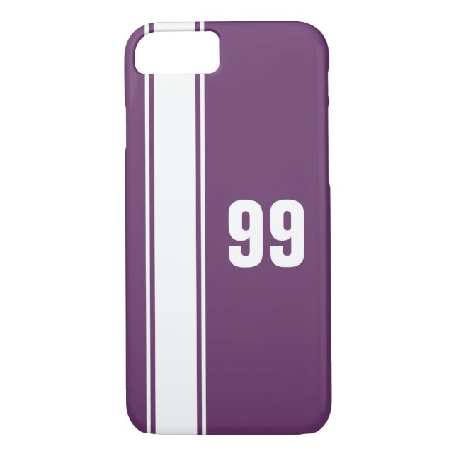 Purple & White Stripe Jersey Numbered iPhone Case (Back)