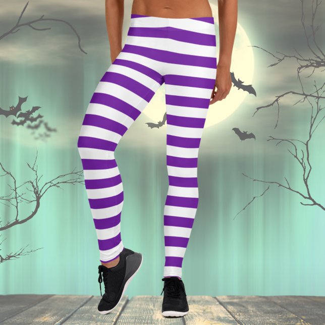 Purple & White striped Halloween Costume Leggings (Purple and White Striped Leggings for Women, Halloween leggings, Holiday Leggings, Costume Party)