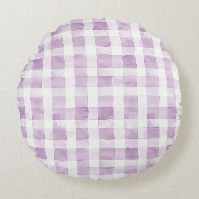 Purple White Stripes Baby Shower Round Cushion (Front)