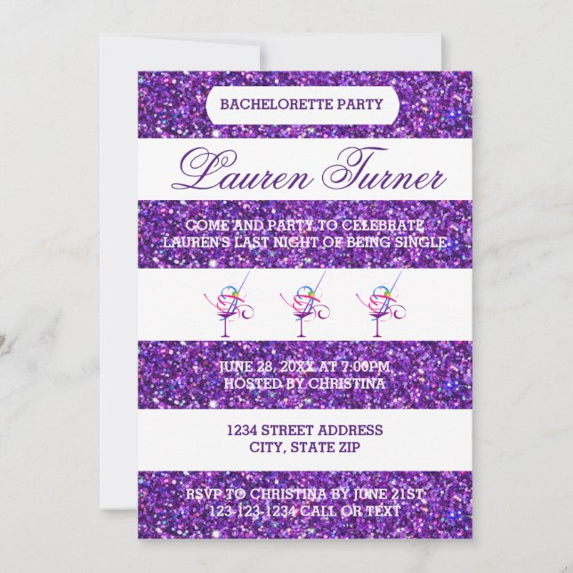 Purple & White Stripes - Bachelorette Invitation (Front)