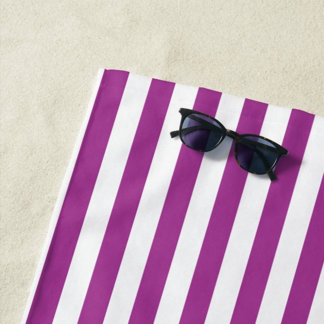 Purple  & White Stripes Beach Towel (In Situ)