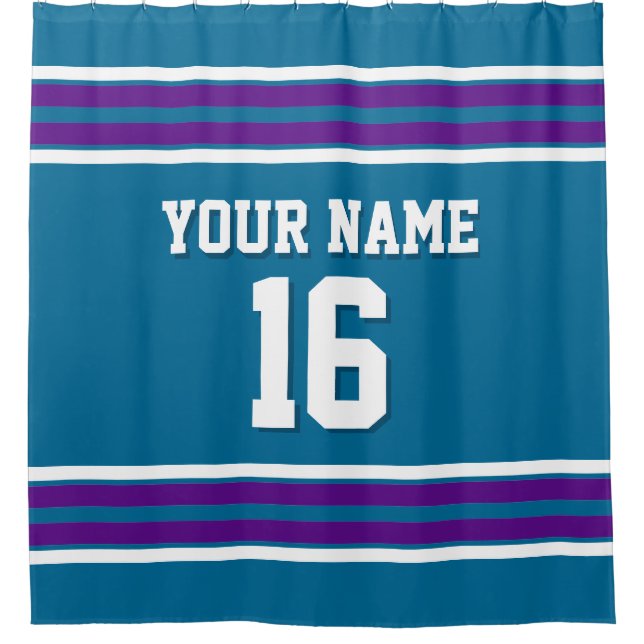 Purple White Stripes Sports Jersey Shower Curtain (Front)
