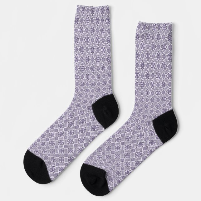 Purple & White Tatreez Henna Thobe Pattern Socks (Left)