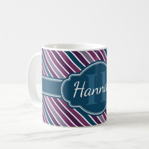 Purple White Teal Bold Stripe Pattern Monogram Coffee Mug