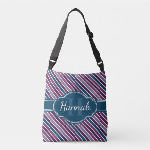 Purple White Teal Bold Stripe Pattern Monogram Crossbody Bag