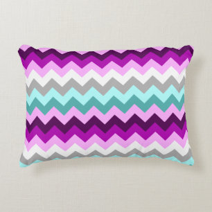Purple White Teal Chevrons Accent Pillow