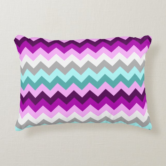 Purple White Teal Chevrons Accent Pillow (Front)