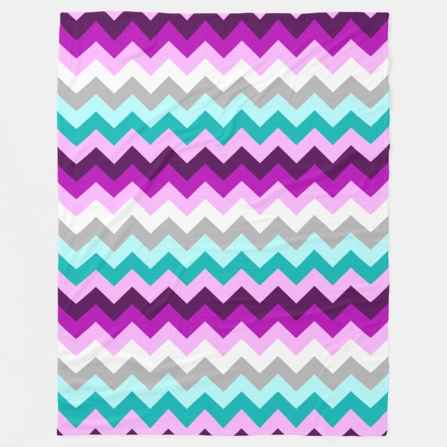 Purple White Teal Chevrons Large Fleece Blanket (Front)