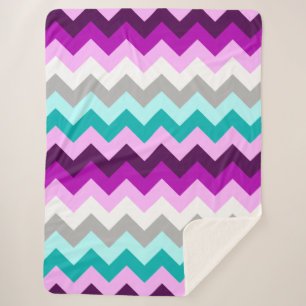 Purple White Teal Chevrons Large Sherpa Blanket
