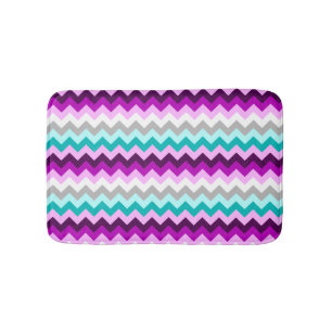 Purple White Teal Chevrons Small Bath Mat