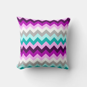Purple White Teal Chevrons Throw Pillow