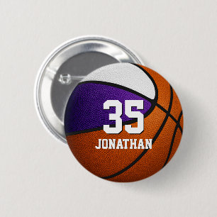 Purple white team colours basketball boy girl name 6 cm round badge