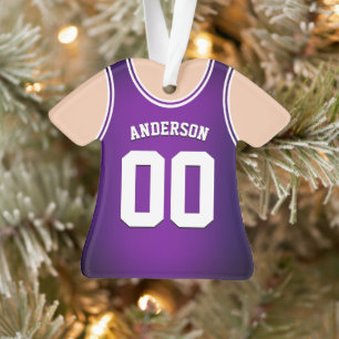 Purple & White Team Colours Basketball Tank Ornament