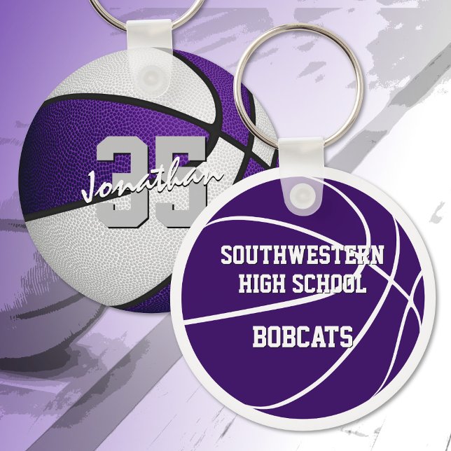 purple white team colours boys girls basketball  key ring (Creator Uploaded)