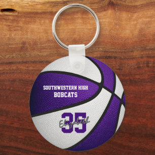 purple white team colours girls boys basketball key ring