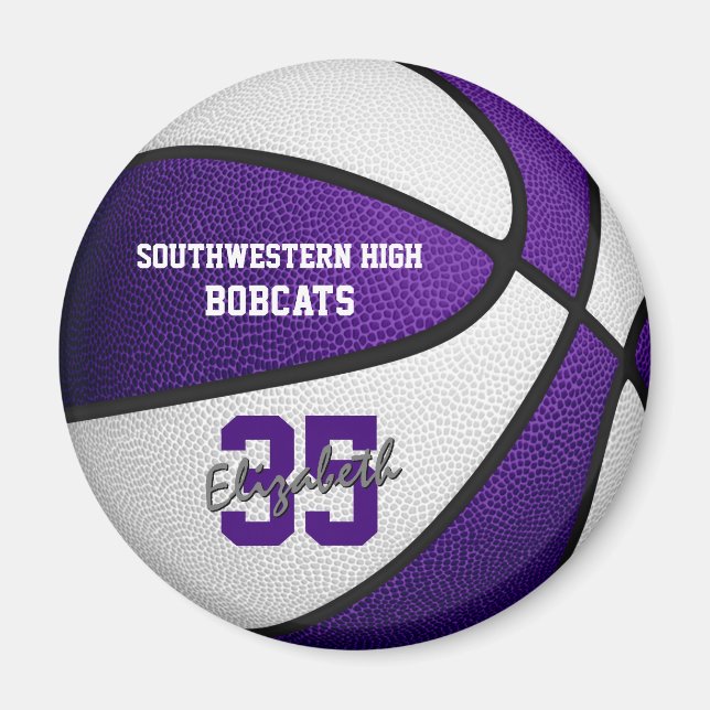 purple white team colours girls boys basketball  magnet (Front)