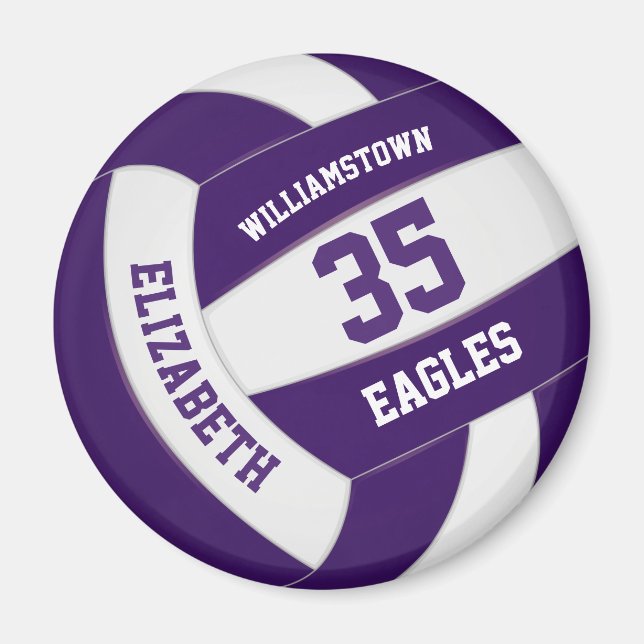 purple white team colours girls boys volleyball magnet (Front)