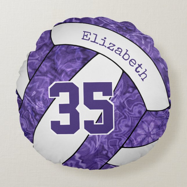 purple white team colours girls volleyball room round cushion (Front)