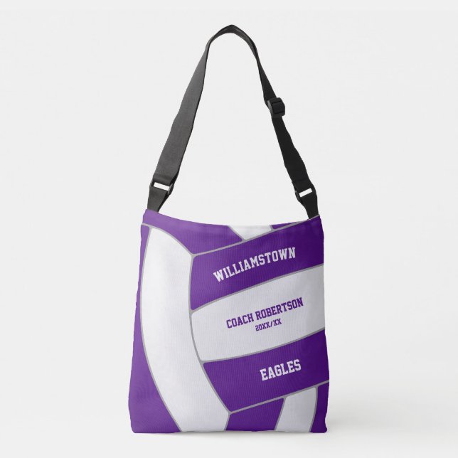 purple white team colours volleyball athlete coach crossbody bag (Front)