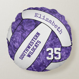 purple white team sports gifts girls volleyball round cushion