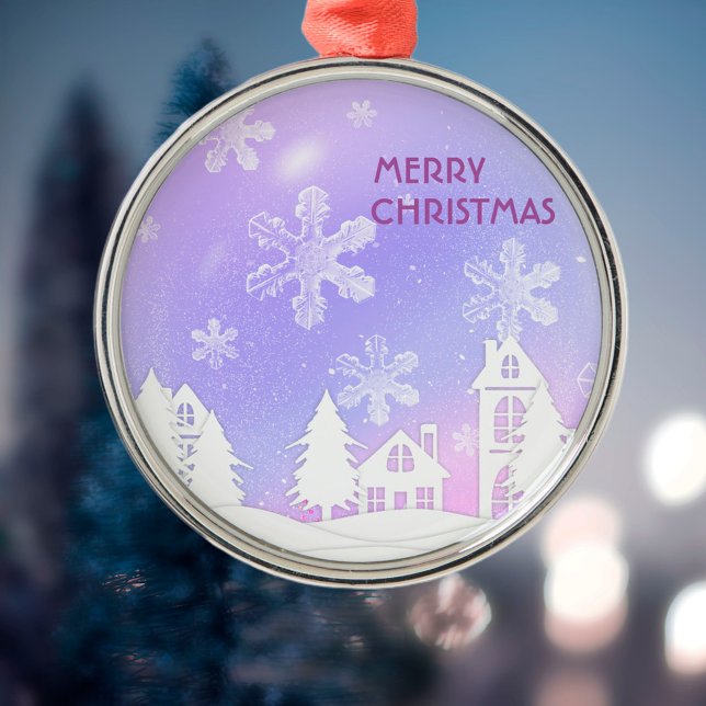 Purple White Translucent Snowflakes Snow House Metal Tree Decoration (Creator Uploaded)
