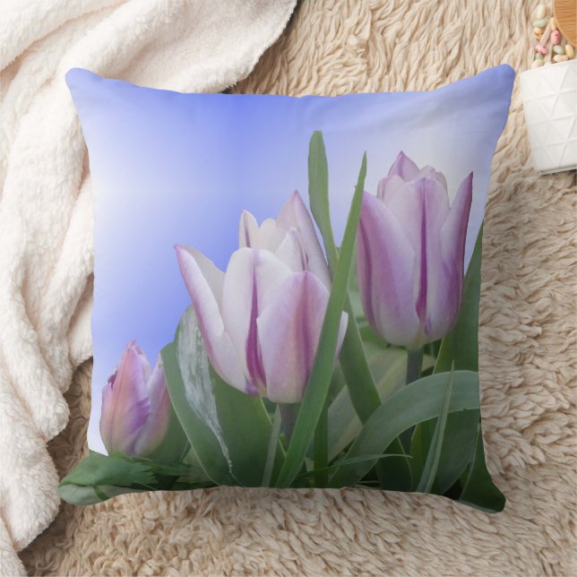 Purple White Tulips Throw Pillow (Blanket)